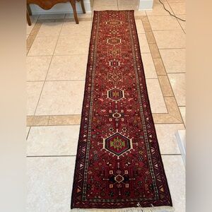 Persian Grajeh Hand-Knotted Geometric Pattern Runner Rug 9.5 x 2.3